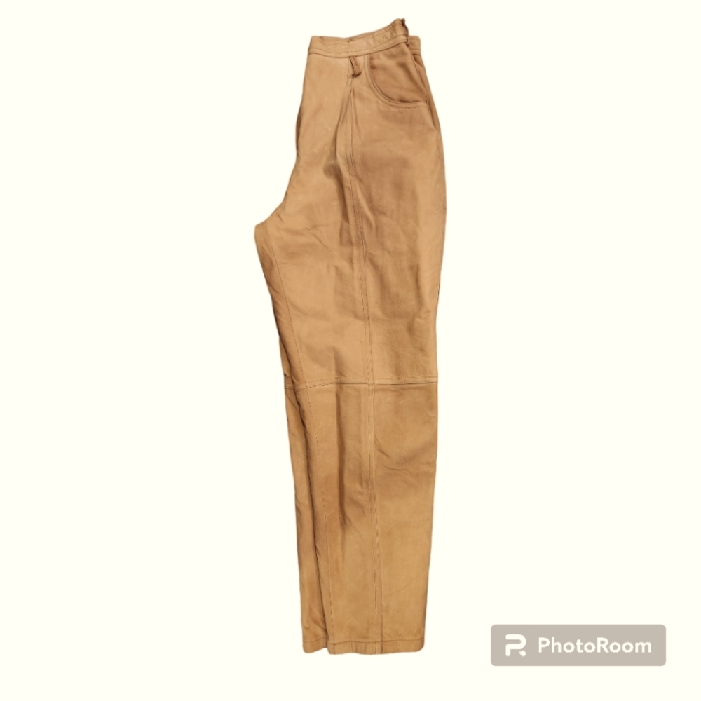 Vintage Khaki Leather Jean Style Pants